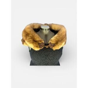 Vintage Mink Stole With Two Layers, Triple Rosette Knot Closure, Velvet Lining